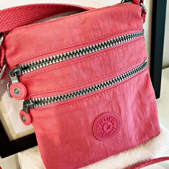 Kipling Womens Top Zip Crossbody Handbag Pink Zipper Pockets Key Fob Lined - Picture 2 of 8